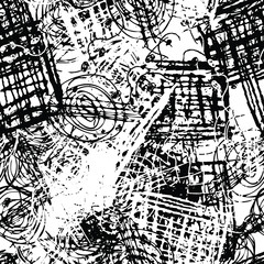 Grunge black white background. Seamless abstract texture of scratches, chipping, scuffs. Gloomy dirty vintage surface