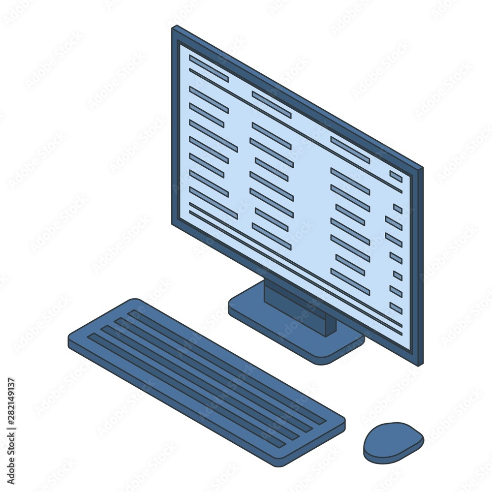 Poster office desktop computer icon. isometric of office desktop computer vector icon for web design isolat