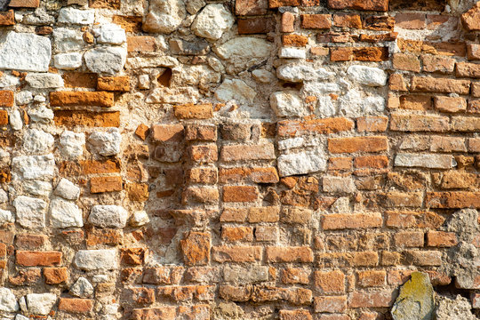 Background of old vintage dirty brick wall