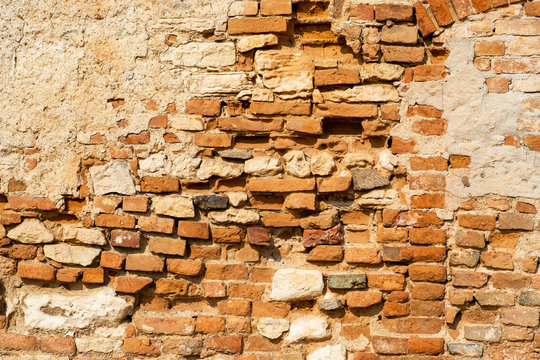 Background of old vintage dirty brick wall