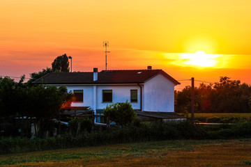 Landscape with the image of sunset in italian countryside