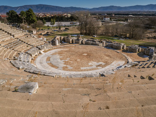 Ancient amphitheatre in Philippi - Greece - shot from the top of the stands
