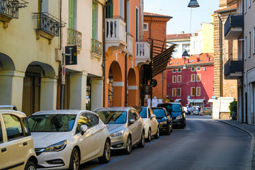 Rovigo, Italy - July, 11, 2019: cars on a parking in Rovigo, Italy