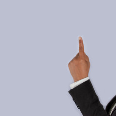 business person showing and pointing up with finger number one