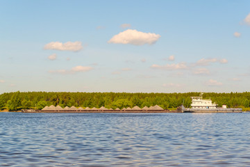 Uglich, Russia - June, 10, 2019: ship on a pier in Uglich