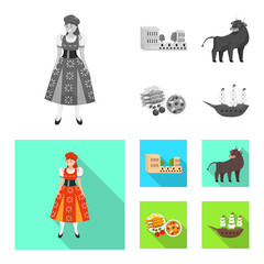 Vector design of and historic logo. Set of and country stock symbol for web.