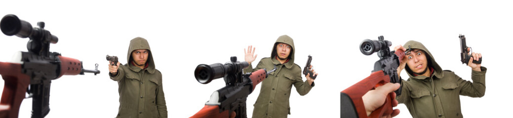 Man with a gun isolated on white