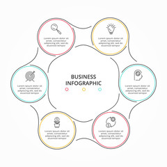 Thin line cycle infographic. Modern concept design template with 6 options, steps or parts. Flat vector illustration for business presentation.