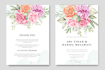 wedding invitation card with beautiful floral and leaves template