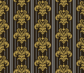 Vector Damask seamless pattern with vintage elements and stripes