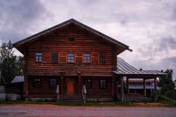 landscape with the image of russian north village Ferapontovo in Vologda region