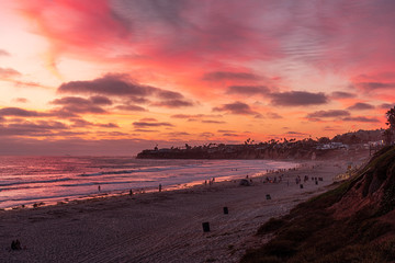 Peopeo doing activities during sunset at the Pacific Beach, San Diego, California