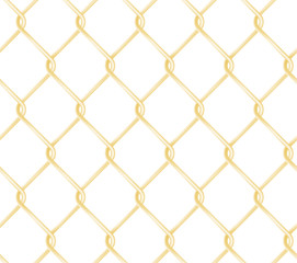 Naklejka premium Seamless golden chain link fence pattern. Realistic wire fence vector texture.