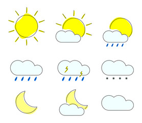 Weather icons set. Modern widgets for meteo forecast. Vector illustration.