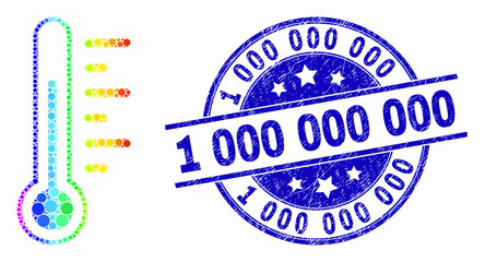 Pixel bright spectral thermometer mosaic icon and 1 000 000 000 seal. Blue vector rounded grunge seal with 1 000 000 000 message. Vector collage in flat style.