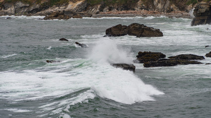 High surf and crashing waves on the Pacific Coast at Sea Ranch, CA