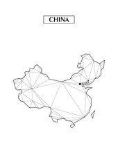 Polygonal abstract map of China with connected triangular shapes formed from lines. Capital of city - Beijing. Good poster for wall in your home. Decoration for room walls.