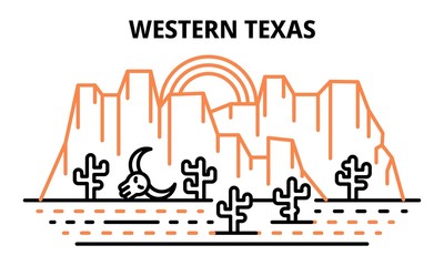 Western Texas banner. Outline illustration of western Texas vector banner for web design