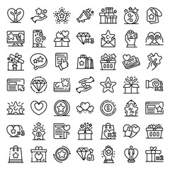 Loyalty program icons set. Outline set of loyalty program vector icons for web design isolated on white background