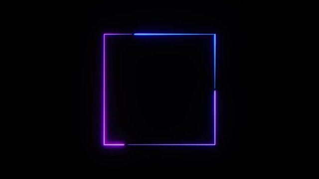Abstract neon square frame. Seamless loop