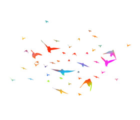 Multi-colored birds. A flock of flying rainbow birds. Vector illustration