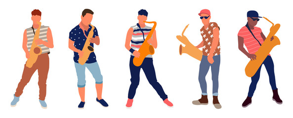 Saxophone players set. Isolated flat illustration - Vector