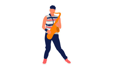 Young man playing saxophone. Isolated flat illustration - Vector