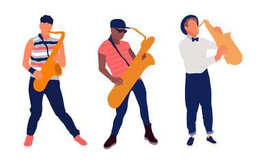 Saxophone players set. Isolated flat illustration - Vector