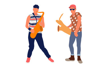 Saxophone players set. Isolated flat illustration - Vector