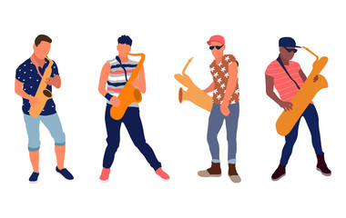 Obraz premium Saxophone players set. Isolated flat illustration - Vector