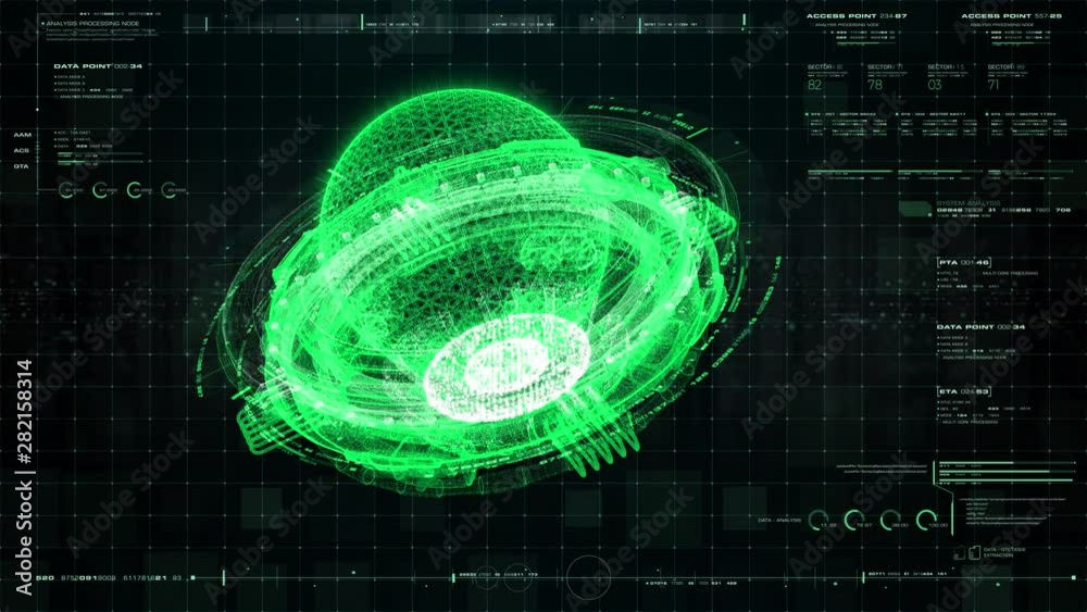 Poster Futuristic graphic user interface head up display screen with digital holographic Nuclear Fusion energy simulator 3D illustration for digital background