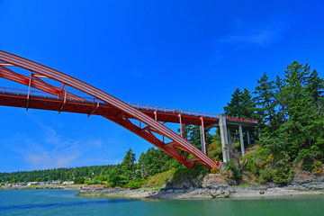 The Rainbow Bridge spanning the Swinomish Channel in La Conner, Washington