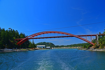 The Rainbow Bridge spanning the Swinomish Channel in La Conner, Washington