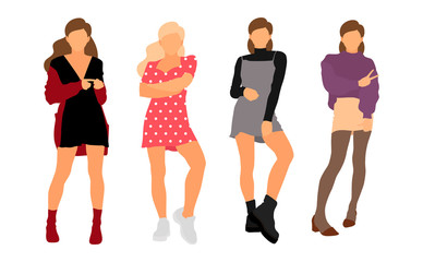 Obraz premium Young model woman set posing on white isolated background. Flat illustration - Vector