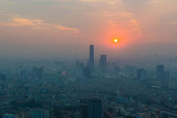 Aerial view of Hanoi skyline cityscape at sunset time
