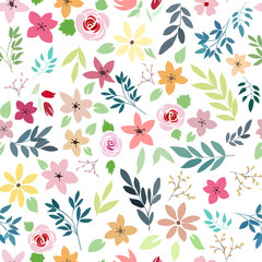 Flat flowers background seamless pattern.