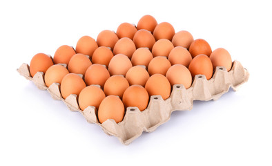 Eggs in pack  on white background