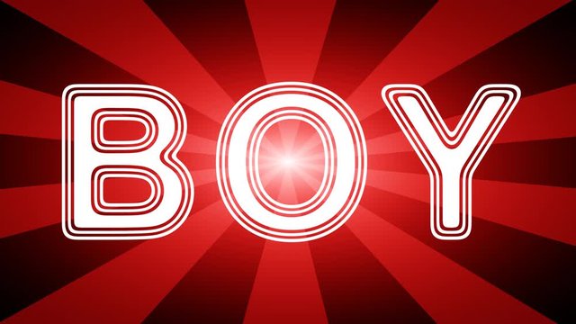 Boy icon in red abstract background with rays. Looping footage with Prores 4444 and 4K resolution. 