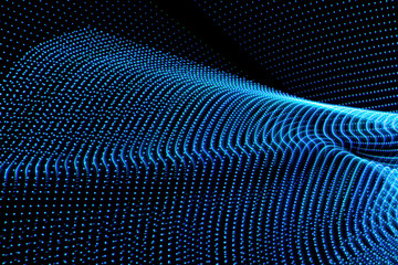 3d rendering 3d illustration with blue lights. Black abstract background Colorful abstract lines. Art made with light.