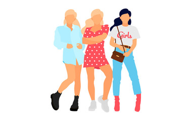 Young model woman set posing on white isolated background. Flat illustration - Vector