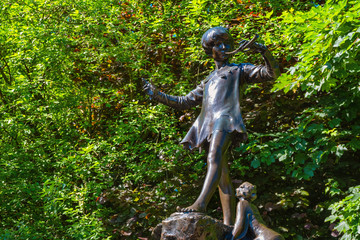 The Peter Pan statue at Kensinton Gardens in London, UK