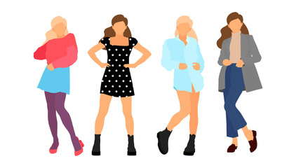 Fototapeta premium Young model woman set posing on white isolated background. Flat illustration - Vector