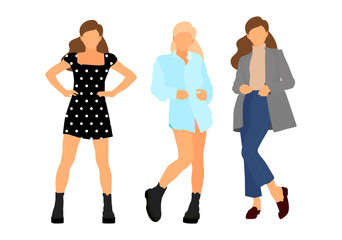 Obraz premium Young model woman set posing on white isolated background. Flat illustration - Vector