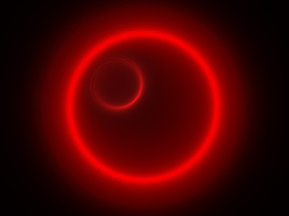 Illustration - Abstract Fractal Background Image, Graphic Resource, Symmetrical Circles and Patterns, Glowing Red Neon Rings. Artistic Background, Colorful Repeating Patterns, Modern Digital Art