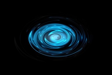 Glowing blue vortex with light effect on black backdrop, abstract background