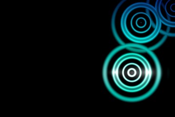 Light teal sound waves oscillating with circle ring on black background