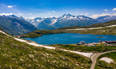 Lake Grimsel on the top of a mountain in the Swiss Alps