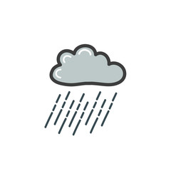 Color picture of gray cloud with heavy rain. A symbol of the weather. Vector drawing by hand in the style of a doodle