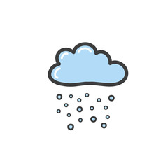 Picture of blue cloud with snow. Symbol of the weather. Vector drawing by hand in the style of a doodle.