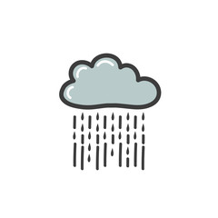 Color picture of gray cloud with heavy rain. symbol of the weather. Vector drawing by hand in the style of a doodle